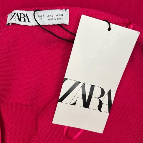 NWT ZARA Strapless Fuchsia Knit Midi Tube Dress Straight Neck 6873/013 Small - Picture 8 of 12